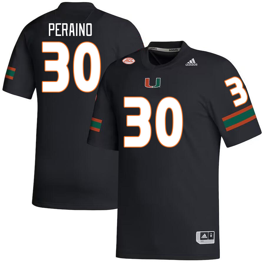 Men #30 Mike Peraino Miami Hurricanes College Football Jerseys Stitched-Black - Click Image to Close